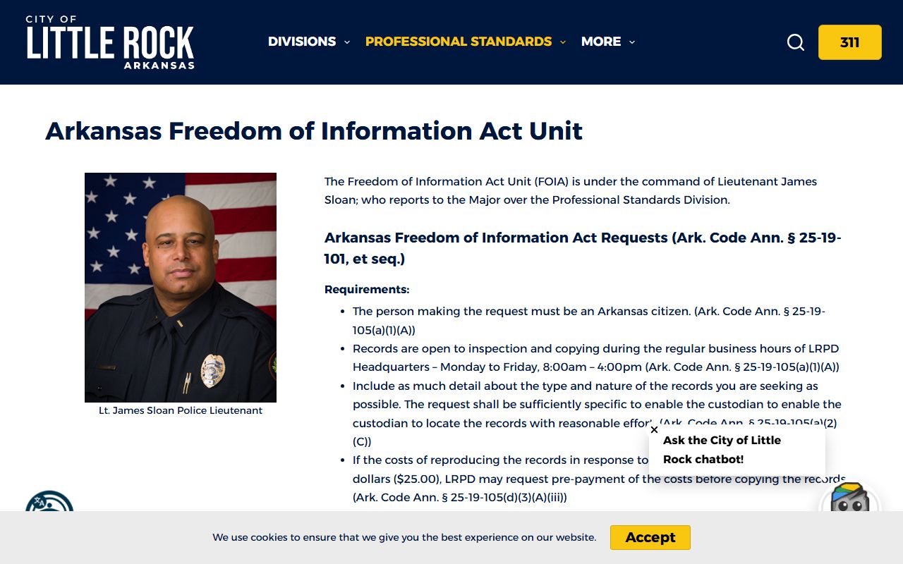 Little Rock White Pages police records FOIA request portal