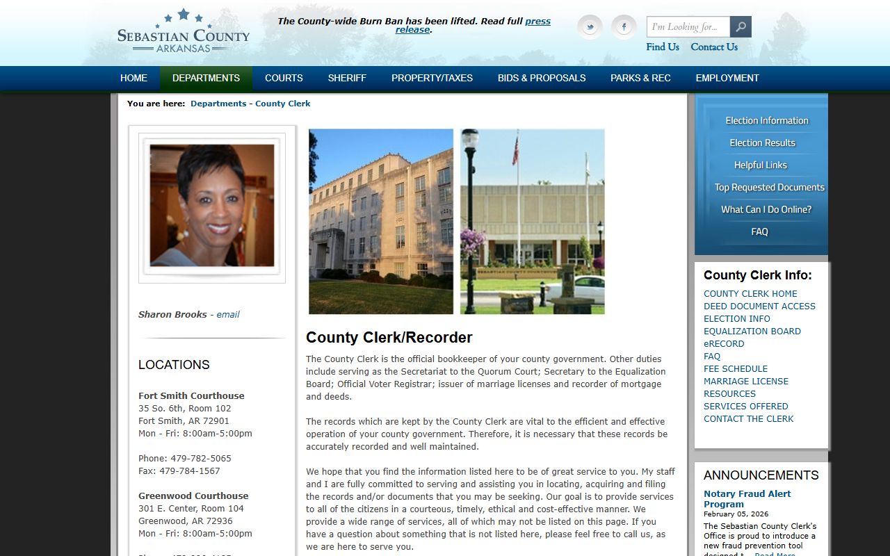 Sebastian County White Pages County Clerk records
