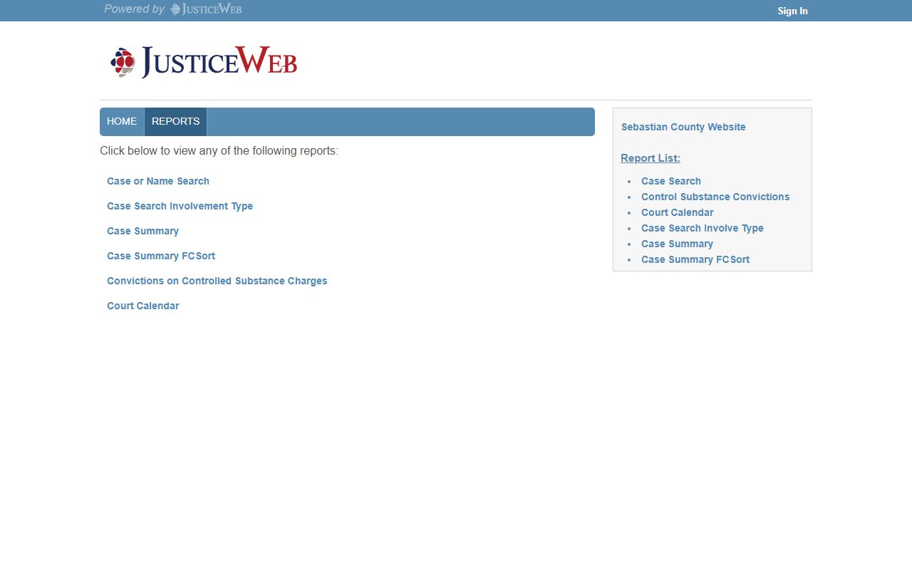 Sebastian County White Pages criminal court records on JusticeWeb