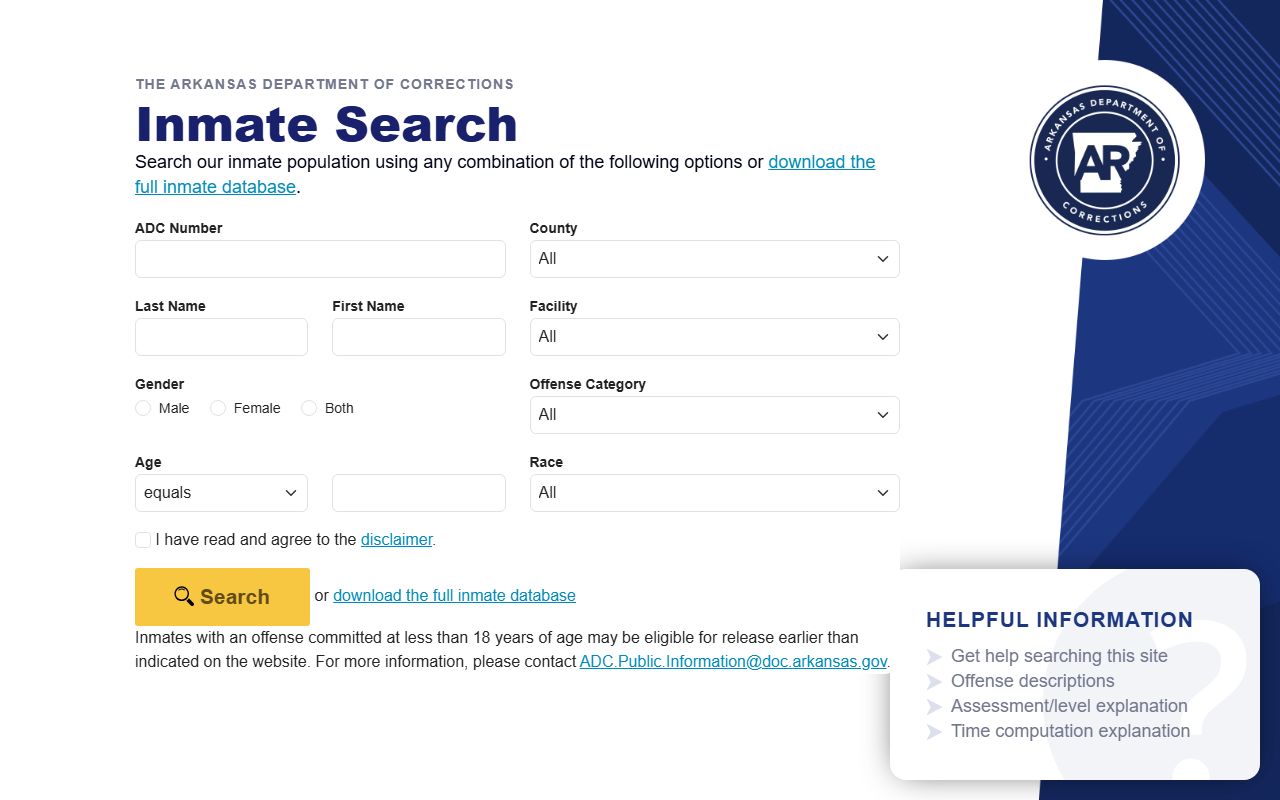 Arkansas White Pages inmate lookup database