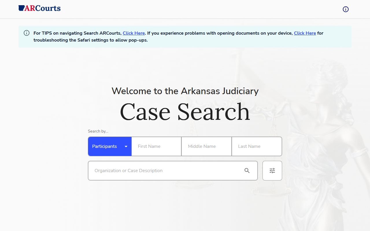 Arkansas White Pages court case search portal